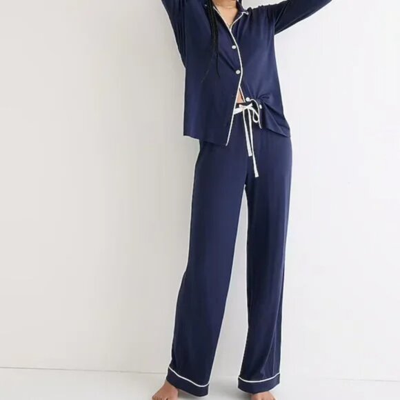 J. Crew Eco Dreamiest Long-Sleeve Pajama Set in Black Sz XXS - Picture 1 of 14